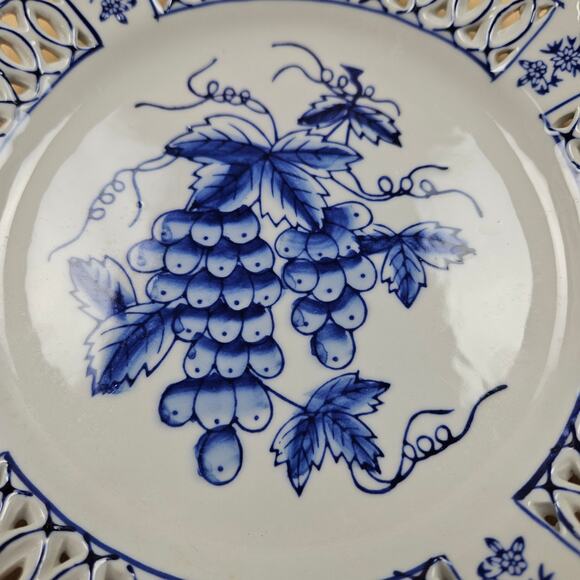 Vintage Blue And White, 8" Reticulated Porcelain Plates In Two Different Designs - Picture 3 of 7